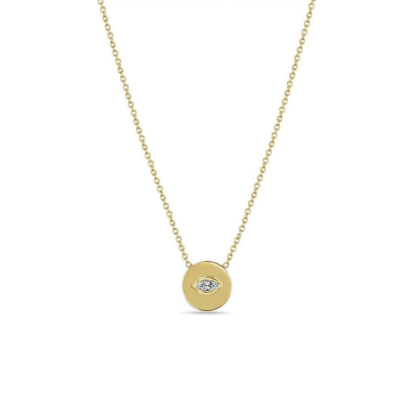 Marquise Diamond Small Disc Pendant Necklace - 1